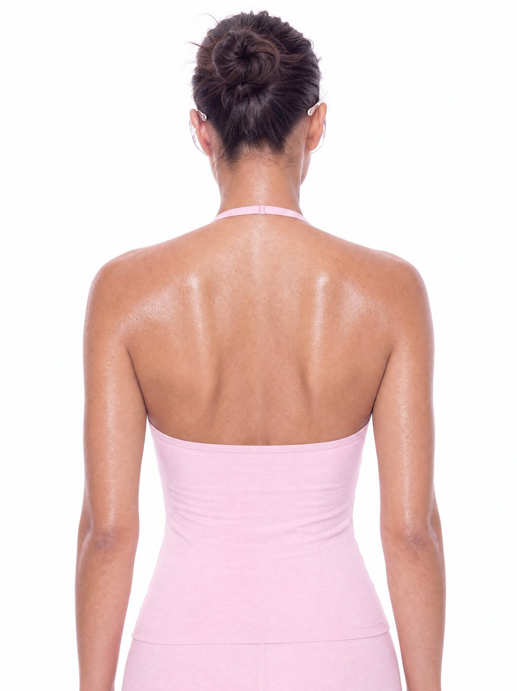 YSLA Soft Sculpt Halter Top in Petal Pink, back view