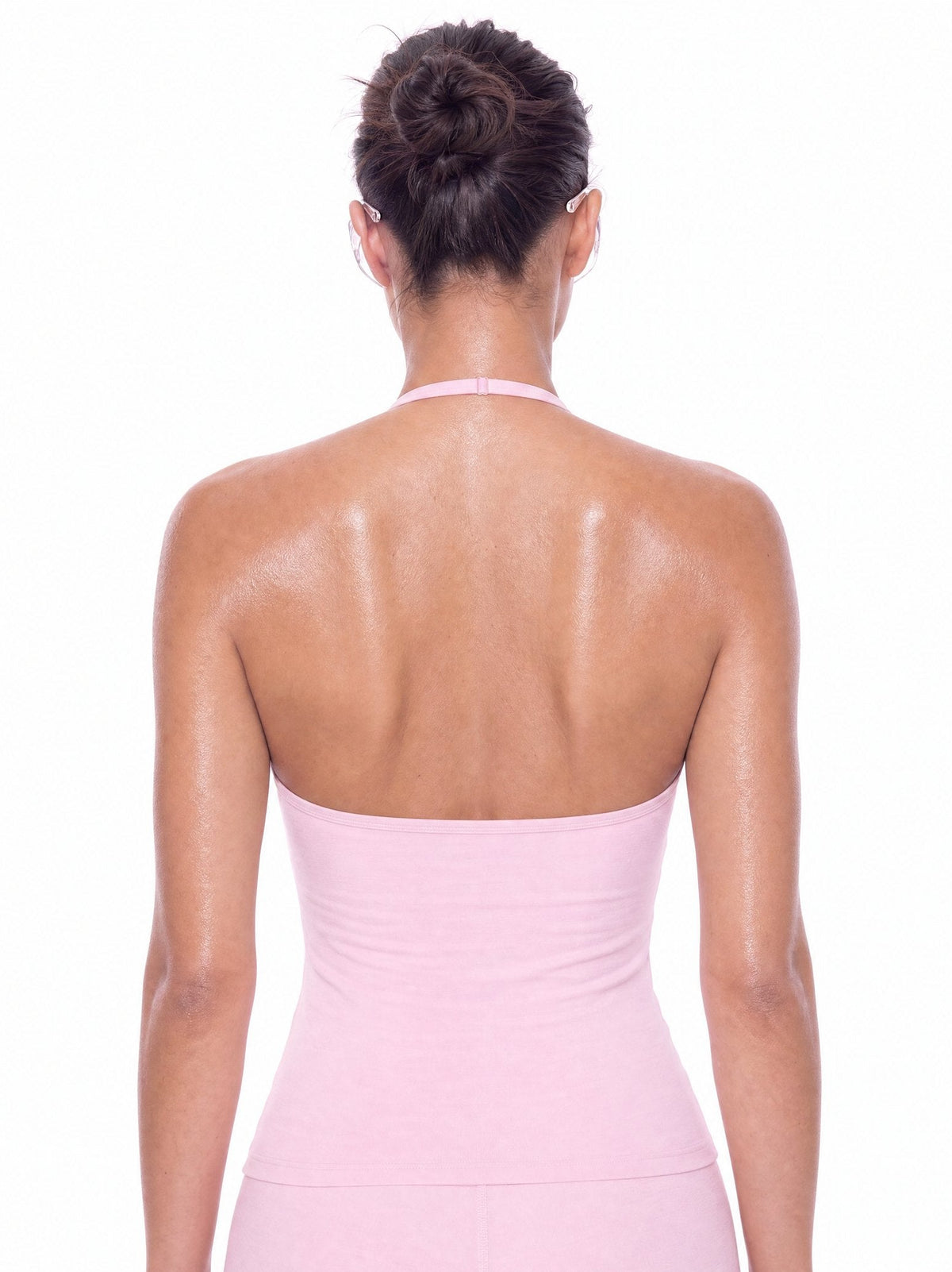 YSLA Soft Sculpt Halter Top in Petal Pink, back view
