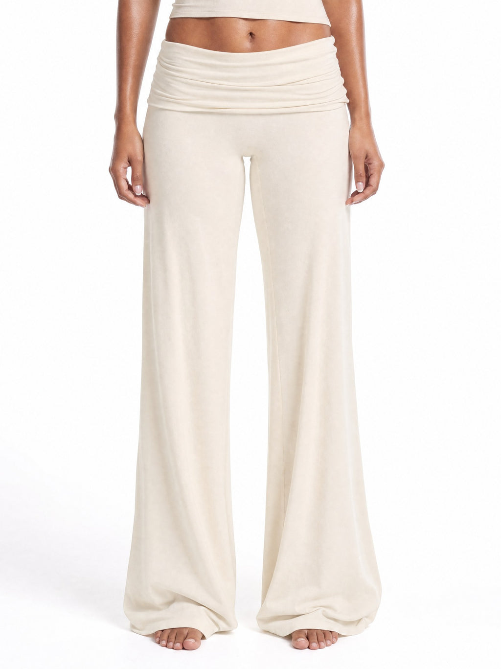 Soft Sculpt Foldover Wide Leg Bottoms in Cream, front