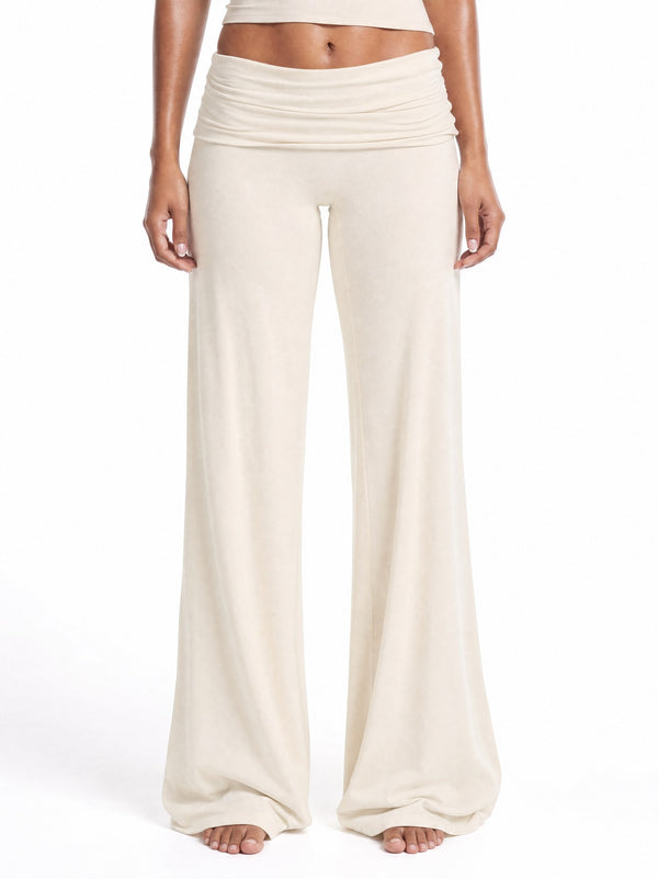 Soft Sculpt Foldover Wide Leg Bottoms in Cream, front