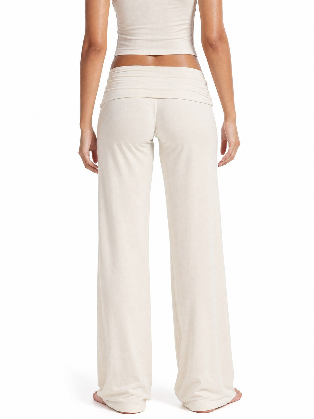Soft Sculpt Foldover Wide Leg Bottoms in Cream, back
