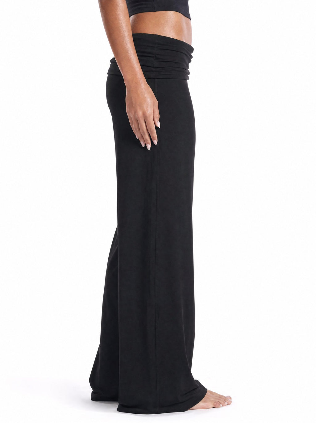 Soft Sculpt Foldover Wide Leg Bottoms in Onyx, side