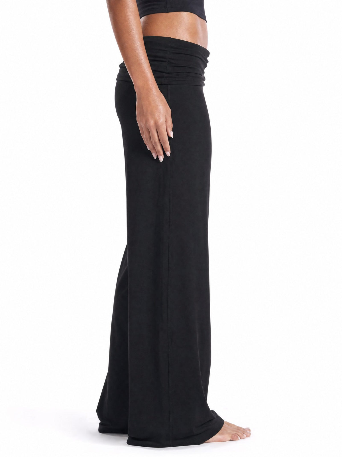 Soft Sculpt Foldover Wide Leg Bottoms in Onyx, side