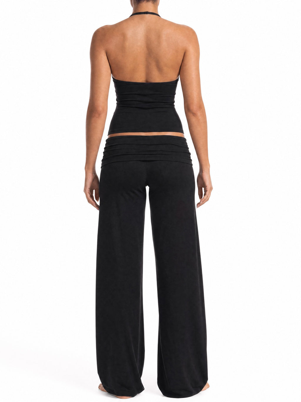 Soft Sculpt Foldover Wide Leg Bottoms in Onyx, back