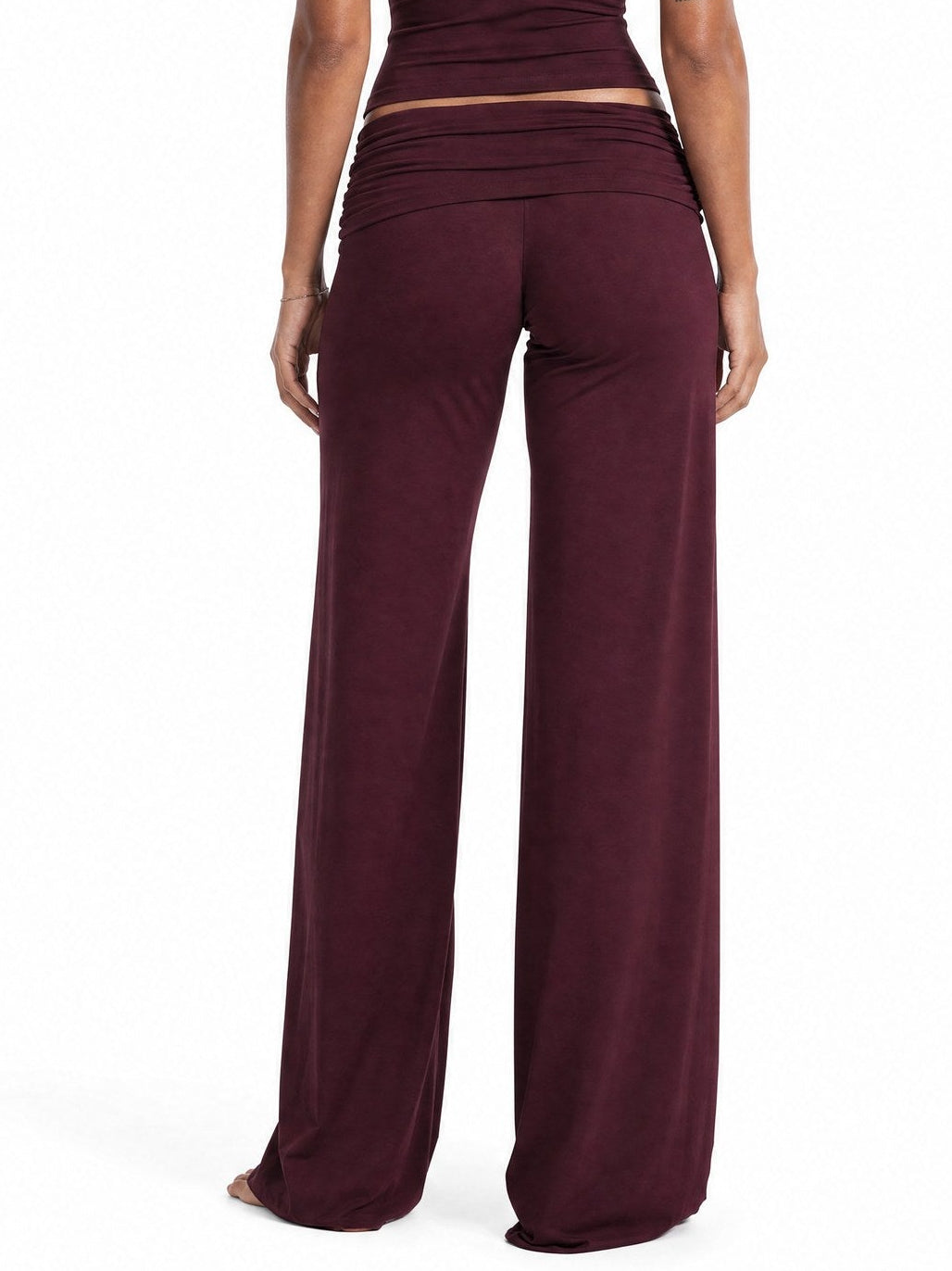 Soft Sculpt Foldover Wide Leg Bottoms in Oxblood, back