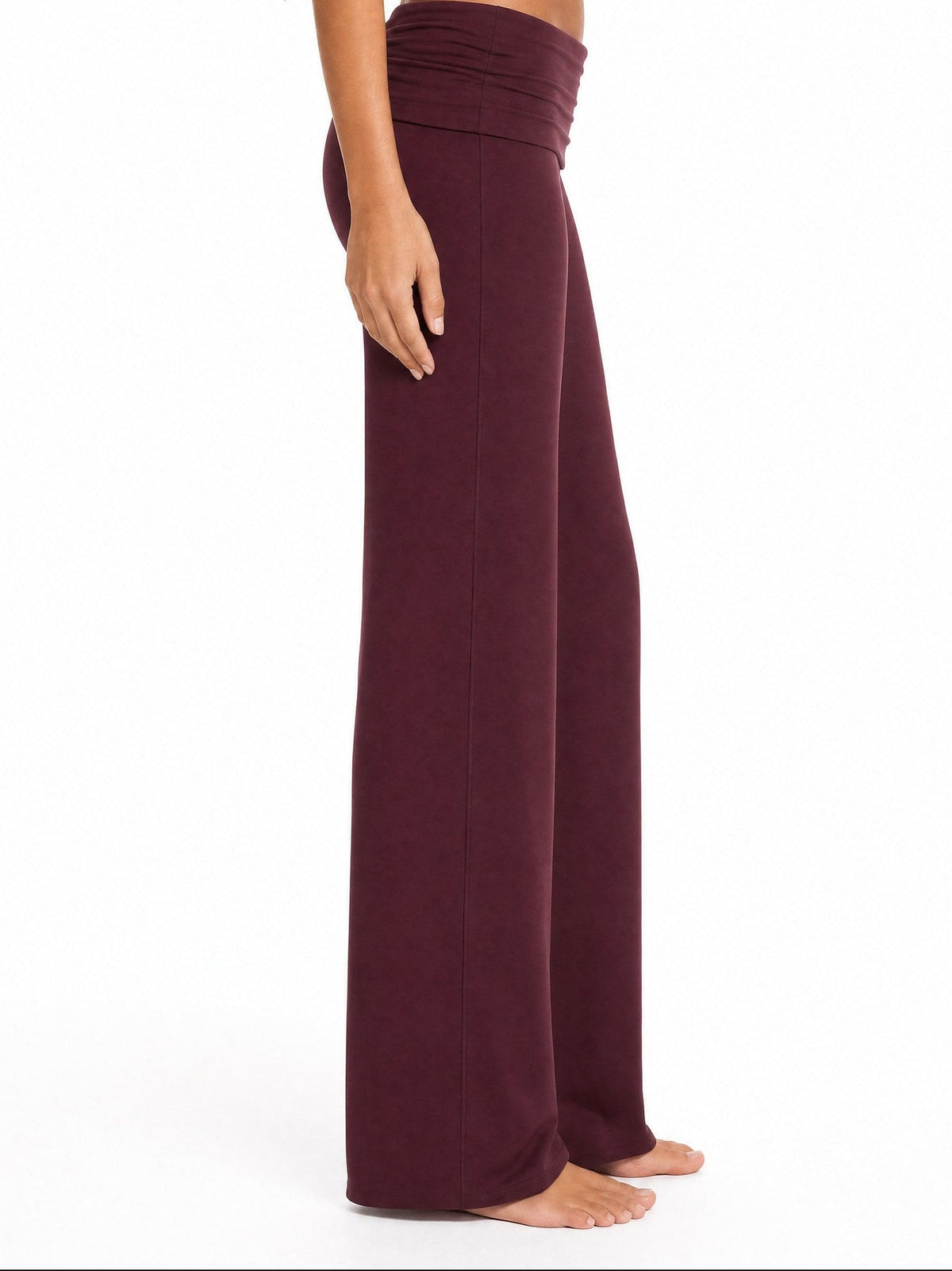 Soft Sculpt Foldover Wide Leg Bottoms in Oxblood, side